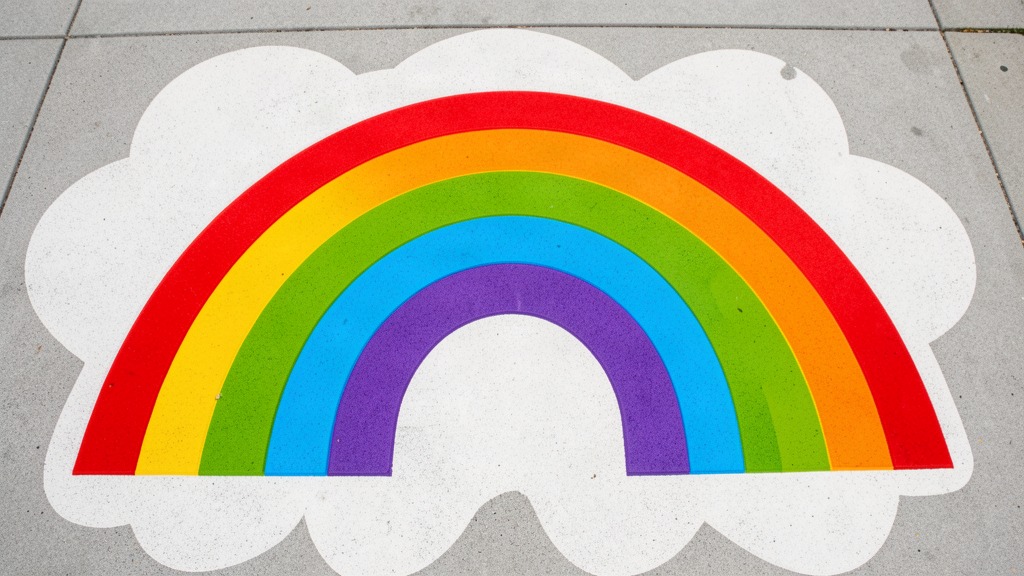 Finished colored concrete rainbow panel on sidewalk