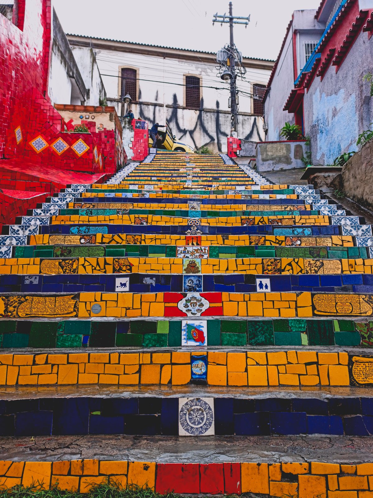 Vibrant mosaic staircase in an urban setting